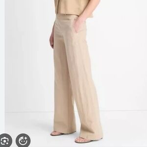 Vince NWT Tan Mid Rise Textured  Wide-Leg Trousers
